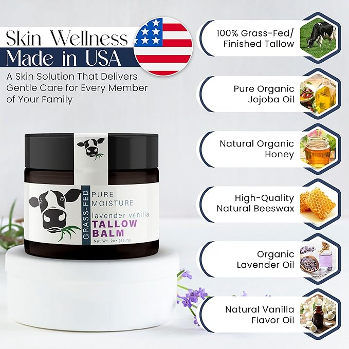 Grass Fed Beef Tallow for Skin – Tallow Face Moisturizer – Beef Tallow for Face Balm – Tallow Skin Care – Grass Fed Beef Tallow Moisturizer – Organic Beef Tallow for Skin and Face