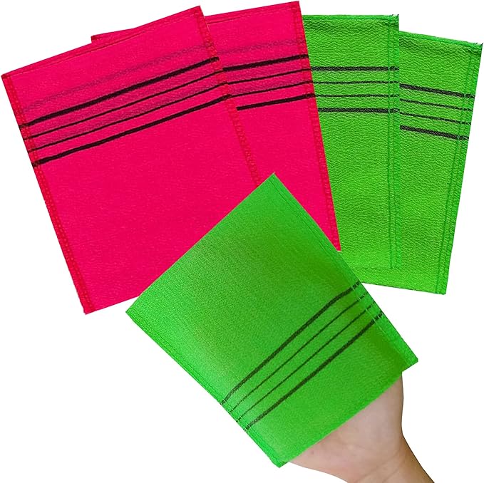 Exfoliating Bath Washcloth Mitt for Remove Dead Skin.Loofah Sponge, Korean & Japanse & African Net Sponge Rag. Back Scrubber Washer for Use in Shower Bath(Variety Pack 6)