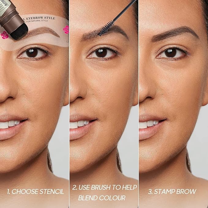 Eyebrow Stamp Stencil Kit - Long-Lasting Eye Brow with Eyebrow Blush, Waterproof & Smudge-Proof Brow Shaping Kit with 24 Reusable Thin & Thick Eyebrow Stencils for Voluminous Brow (Black)