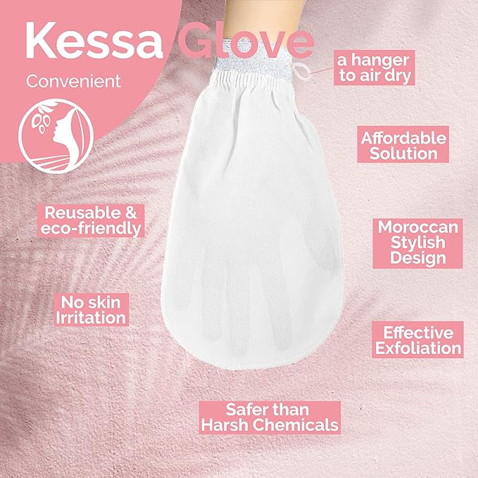Fatima's Garden Exfoliating Kessa Glove - Natural Spa Scrubber, Black (1 Glove)