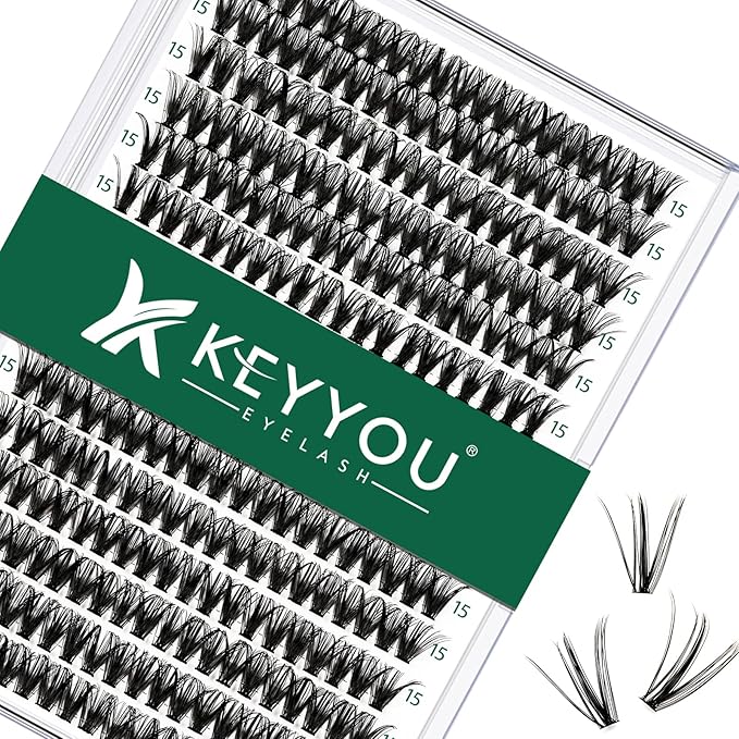 Lash Clusters 300pcs Individual Lashes 40D 0.07C Curl 15mm DIY Eyelash Extension KEYYOU Large Tray Volume Soft&Natural Cluster Lashes(40D-0.07C,15)