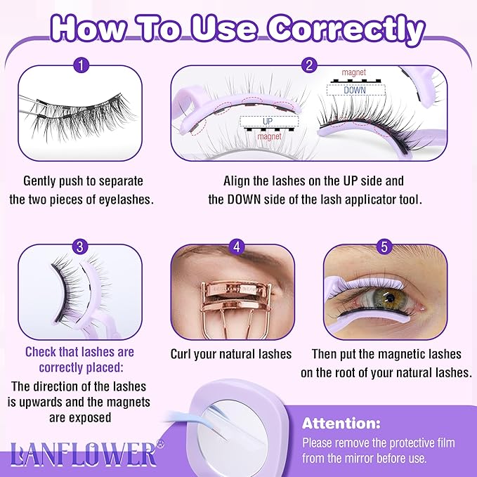 Magnetic Eyelashes with Applicator Cat Eye Magnetic Lashes Natural Look Eyelashes No Need Glue False Eyelashes by Lanflower