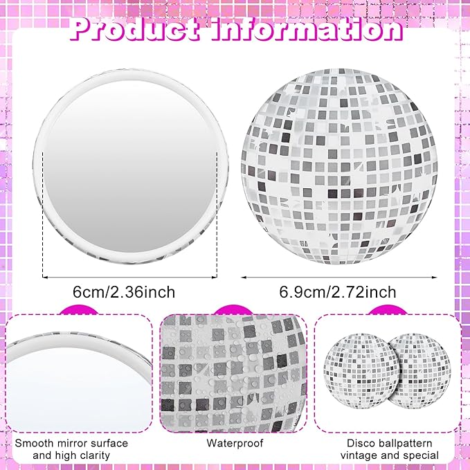 10Pcs Round Checkered Compact Mirror Bulk, 2.72 Inch Disco Party Supplies Mirror Bulk for Disco Ball Party Favors, Handheld Portable Makeup Mirrors for Women Purse