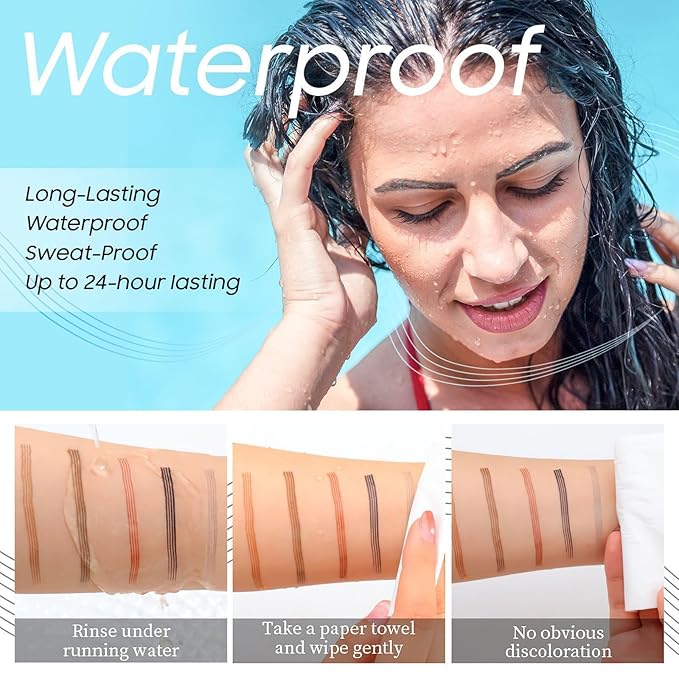 Eyebrow Pencil Eyebrow Microblading Pen - Eye Makeup Brow Pen Liquid Pencil with 4 Micro-Fork Tip, Waterproof & Long-Lasting & Smudge-Proof Brow Pencil, Voluminous Hair Stays on All Day (Dark brown)