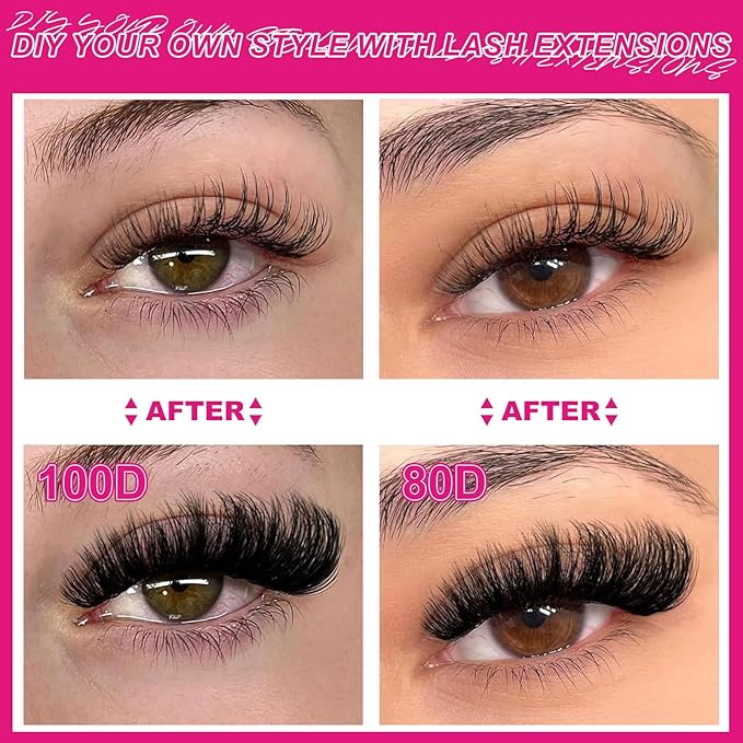Lash Clusters 80D 100D Fluffy Individual Lashes D Curl Cluster Eyelash Extensions 10-18mm Wispy DIY Lash Extension Thick Volume False Eyelashes Clusters for Beginners