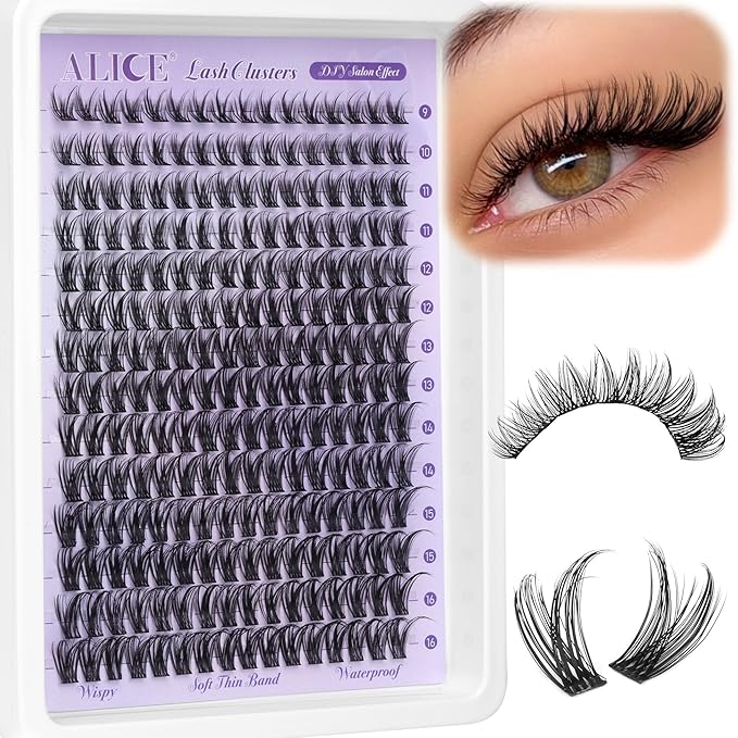 Lash Clusters Natural Wispy Cluster Eyelash Extensions DIY Individual Lashes Lash Extension Waterproof Cluster Lashes 224pcs 9-16mm Soft Thin Band by ALICE