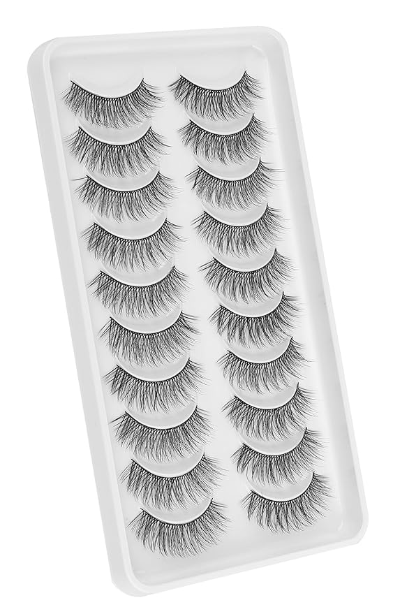 Natural Lashes Wispy False Eyelashes Short Lashes Soft Strip Lashes C Curl Eye Lashes Natural 10mm Short Eyelashes 10 Pair Eye Lashes Pack Siligli