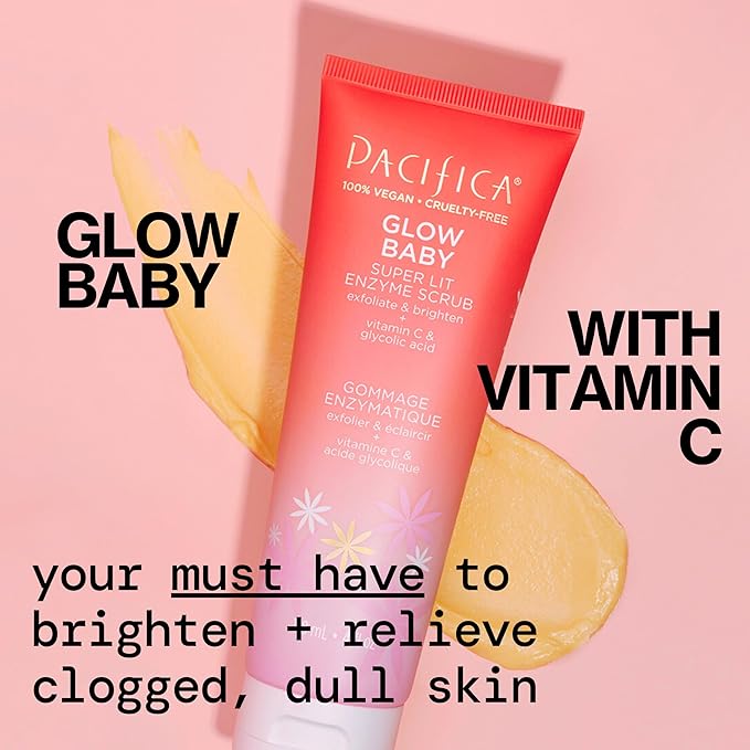 Pacifica Face Scrub - Glow Baby Super Lit Enzyme Scrub Mini, Skincare, Exfoliating Face Wash, Vitamin C, Glycolic Acid, Pore Cleaner, For Soft and Smooth Skin, Vegan, Travel Size, 1.4 fl oz (1 Count)