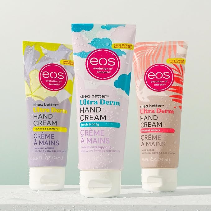 Bundle of eos Shea Better Hand Cream - Vanilla Cashmere + Fresh & Cozy + Coconut- Natural Shea Butter Hand Lotion and Skin Care, 24 Hour Hydration with Shea Butter & Oil, 2.5 oz, Packaging May Vary