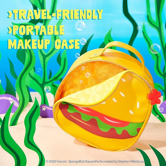 wet n wild SpongeBob Makeup Bag, Fun Full Zip Closure & Travel Friendly Handle – Krabby Patty