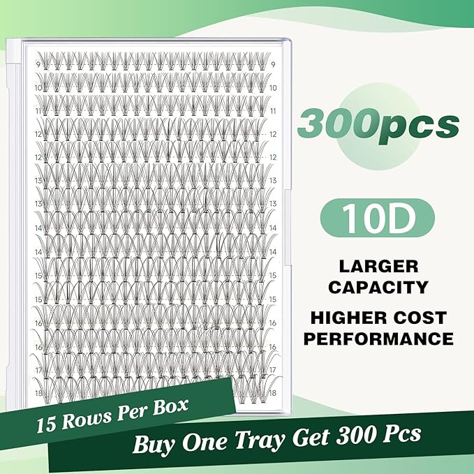 Lash Clusters 300Pcs Individual Lashes 10D 0.1D Curl 9-18MMIX Lash Extensions Clusters Lashes Soft&Natural False Eyelashes Individual DIY Eyelash Extension at Home(10D-0.1D,9-18MIX)