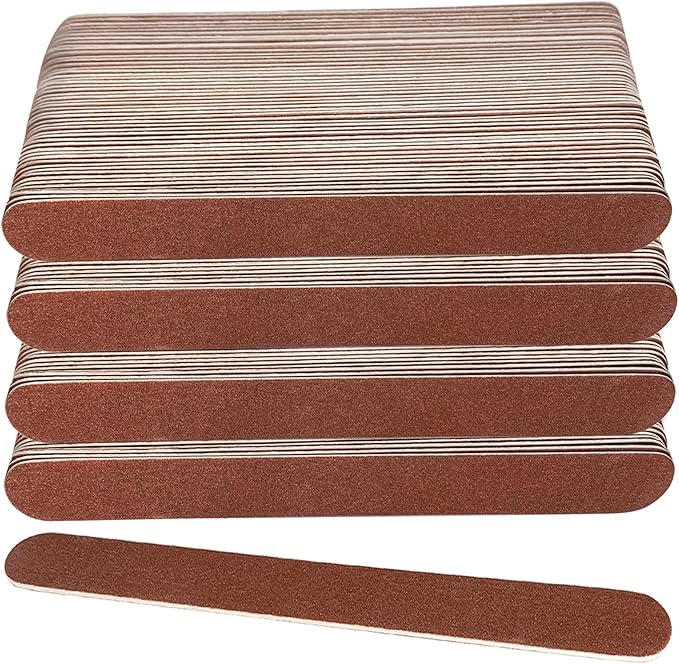 100 Pcs Wooden Nail Files, 7 Inches Emery Board Nail File for Nature Nails, Manicure Tool Set Disposable Nail File for Home Salon Brown