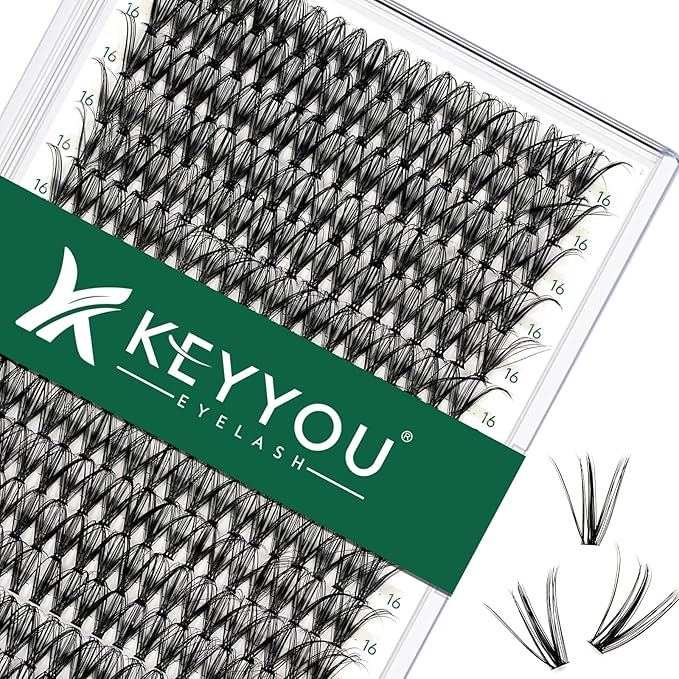 Lash Clusters 300pcs Individual Lashes 30D 0.07D Curl 16mm DIY Eyelash Extension KEYYOU Large Tray Volume Soft&Natural Cluster Lashes(30D-0.07D,16)