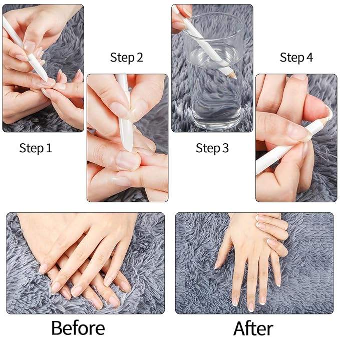 6 Pieces White Nail Pencils 2-In-1 Nail Whitening Pencils with Cuticle Pusher for French Manicure Supplies