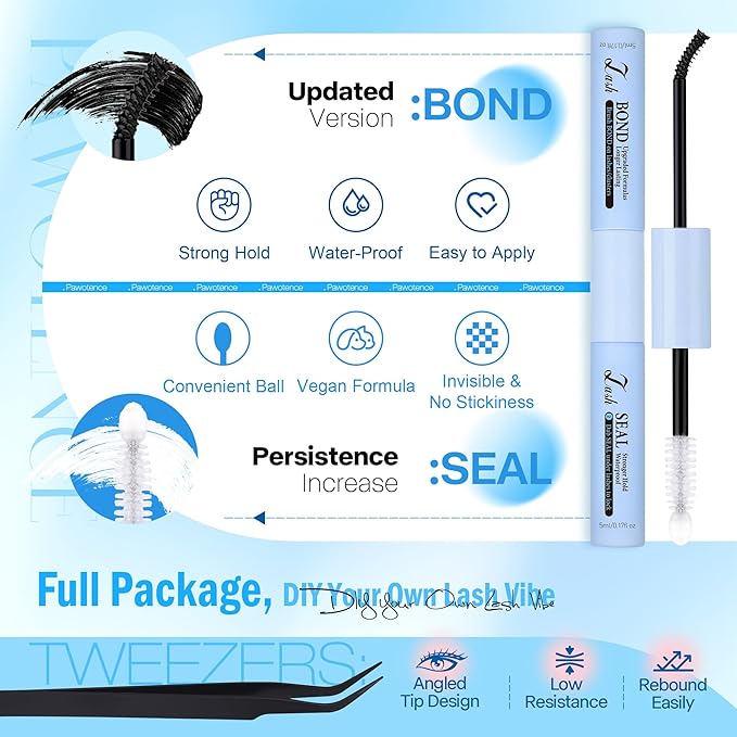 Pawotence Lash Clusters Kit 40D 60D Lash Extension Kit 10-18mm Cluster Eyelash Extension Kit Individual Lashes 280pcs Eyelash Clusters with Lash Bond and Seal, Lash Tweezers for Self Use