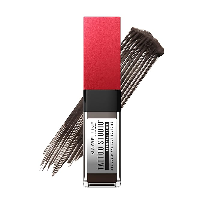 Maybelline Tattoo Studio Brow Styling Gel, Waterproof Eyebrow Make Up, Brow Tint for Up to 36HR Wear, Black Brown, 1 Count