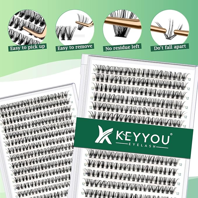 Lash Clusters 300pcs Eyelash Clusters 30D 0.07D Curl 12mm DIY Eyelash Extension KEYYOU Large Tray Volume Soft&Natural Individual Lashes(30D-0.07D,12)
