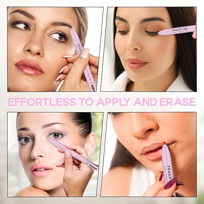 4 in 1 Makeup Pen - Refillable Makeup Pen for Easy Travel - Portable Makeup Set with Colored Eyeliner, Brow & Lip Liner & Highlighter - Cruelty-Free Beauty, Paraben-Free Makeup Pen