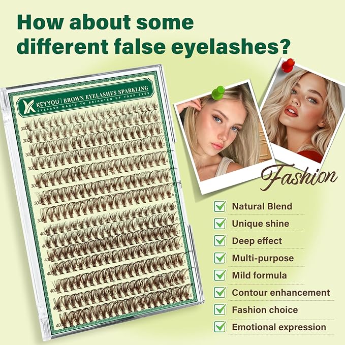 Natural Lash Extensions - Wispy Eyelash Clusters 280pcs D Curl, Beginner Friendly, Dark Brown
