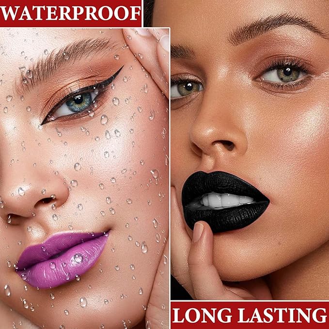 4 Pcs Black White Red Purple Matte Liquid Lipstick Sets,Highly Pigmented Nude Lipstick Lip Stain,Matte Lipstick for Women Lip Gloss Gift Set,Waterproof Long Lasting Smudge Proof Matte Finish