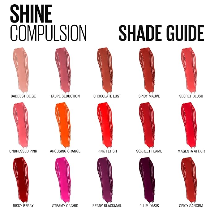 Maybelline New York Color Sensational Shine Compulsion Lipstick Makeup, Scarlet Flame, 0.1 Ounce