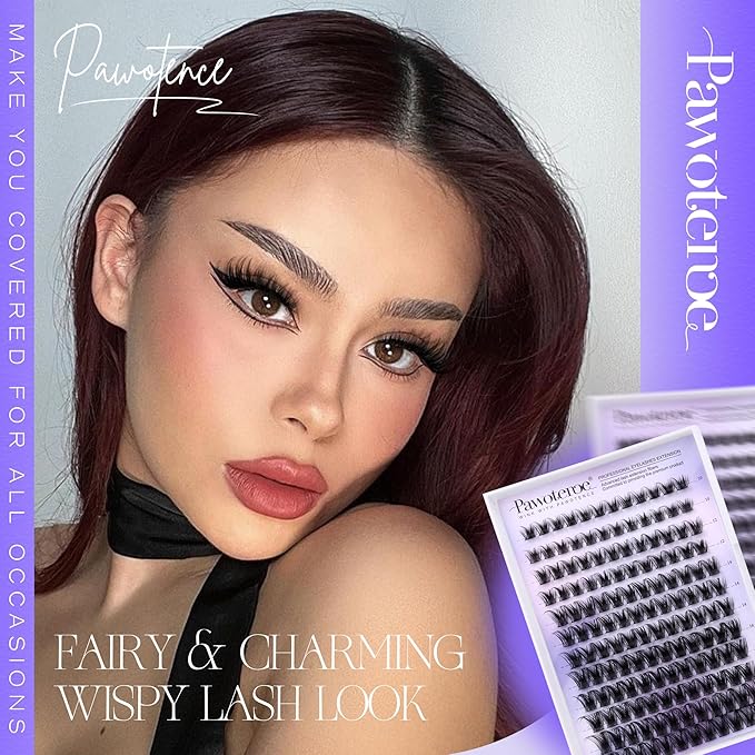 Pawotence Lash Clusters Kit Wispy Lash Extension Kit 10-18mm Cluster Eyelash Extensions Kit Individual Lashes 144pcs Eyelash Clusters with Lash Bond and Seal, Lash Tweezers for Self Use