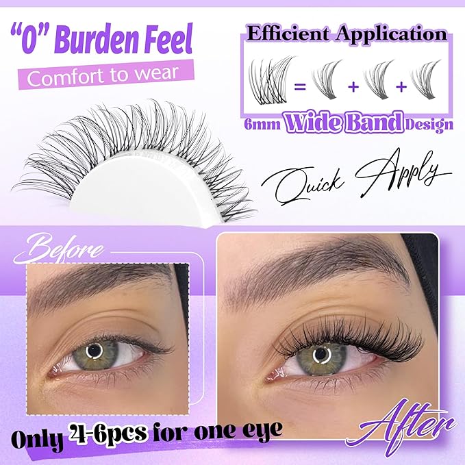 Wispy Lash Clusters Invisible Band Natural Lash Extensions Waterproof 8-16mm Cluster Eyelash Extension D Curl DIY Individual Cluster Lashes by ALICE