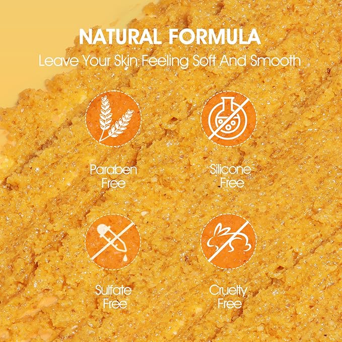 Body Scrub,Turmeric Exfoliating Body Scrub, with Coconut Oil & Vitamin C, Bikini Area Exfoliator Gently Exfoliate Body Hand and Foot Scrub, Moisturized Skin for Women and Men, 11.28oz/320g