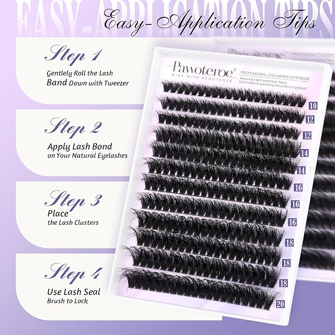 Pawotence Lash Clusters Full 80D Individual Lashes Cluster Eyelash Extensions 10-20mm Mix Eyelash Clusters 240pcs Lash Extension for Self Application (Mink 80D, 0.07D, 10-20mm)