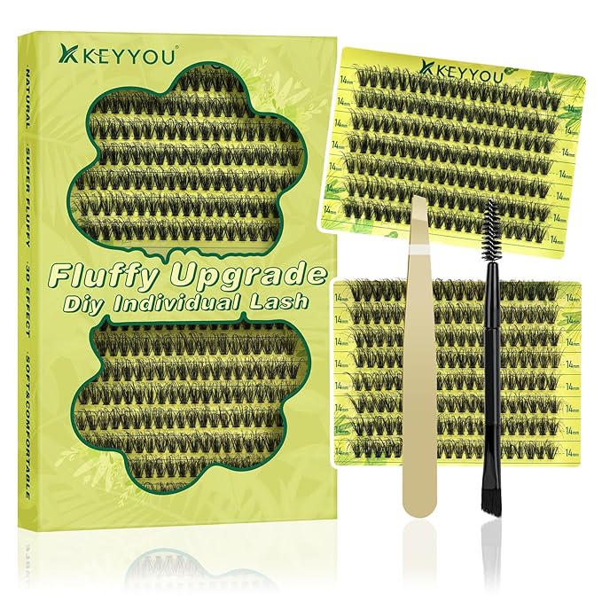 Lash Clusters 3D Effect Individual Lashes KEYYOU 300pcs 40D D Curl 12mm Eyelash Clusters Wispy Lashes Fluffy Cluster Lashes Natural Soft DIY Lash Extension(3D-40D-D-12)