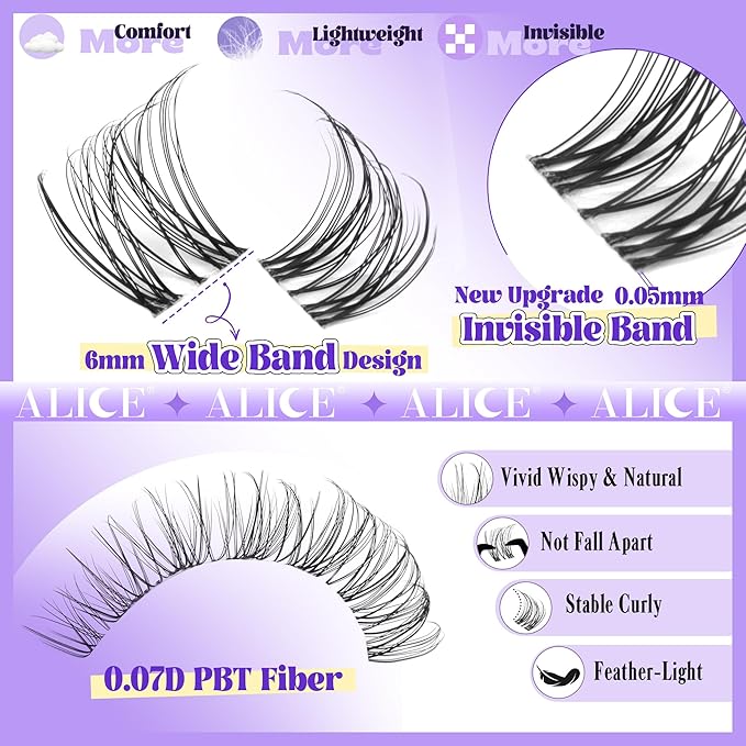 Wispy Lash Clusters Invisible Band Natural Lash Extensions Waterproof 8-16mm Cluster Eyelash Extension D Curl DIY Individual Cluster Lashes by ALICE