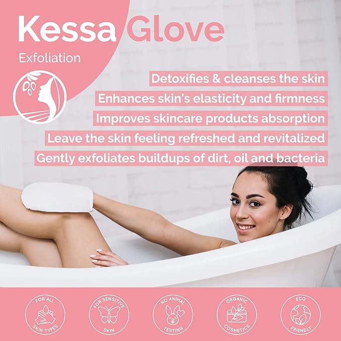 Fatima's Garden Exfoliating Kessa Glove - Natural Spa Scrubber, Black (1 Glove)