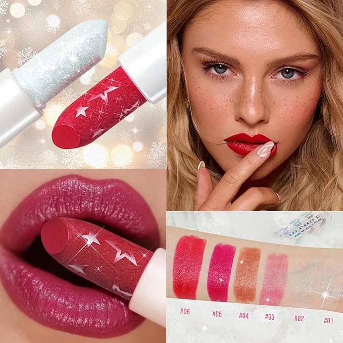 Hydrating Diamond Shine Lipstick, Pearlescent Glitter Waterproof Lip Balm, Long-Lasting Moisturizing Lipstick, Lip Makeup for Women Girls Fuller Lips, 04 Mermaid