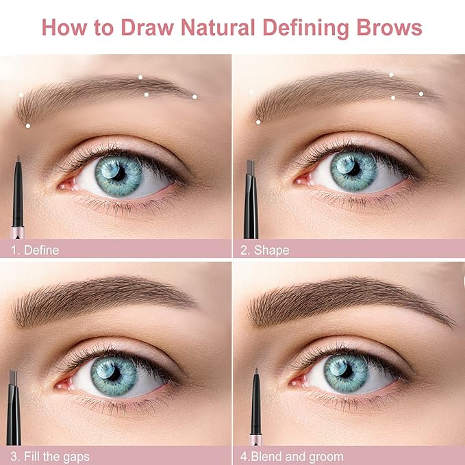 Eyebrow Pencil, Brow Pen Dual-ends Thick & Fine Tip Retractable Waterproof Long-lasting Natural Eye Brows Makeup with Eyebrow Trimmer (Light Brown)