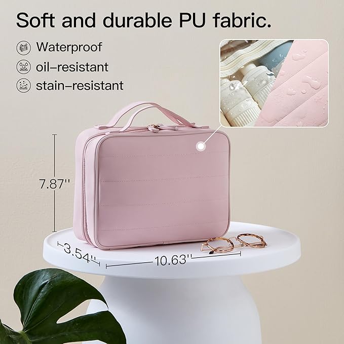 Toiletry Bag, Travel Bag for Women & Men, Portable Cosmetic Bag with Hanging Hook, Durable, Waterproof for Shampoo, Makeup, Essentials, Toiletries Acessories (Beige)