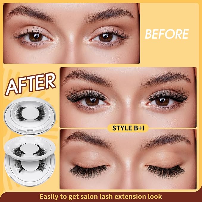 QUEWEL Magnetic Eyelashes 2 Pair Reusable Magnetic Eyelashes with Applicator No Glue Needed Eyelashes Natural Look Lash Clusters Kit Easy to Wear and Remove(B+I01)