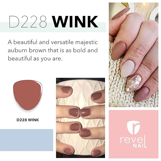 Revel Nail Dip Powder - Brown Nude Powder Dip Nail Polish, Chip Resistant Dip Nail Powder with Vitamin E and Calcium, DIY Manicure, Wink