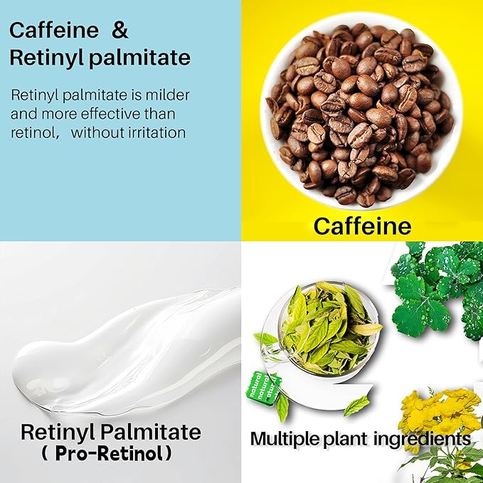Caffeine Eye Cream for Dark Circles, Pro-Retinol Eye Serum Anti Aging to Reduce Wrinkles & Puffiness & Fine Lines, Under Eye Bags 360° Rolling Massage, 0.67 fl oz / 20 mL