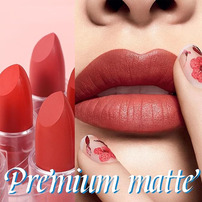 Flower Matte Lipstick, Moisturize Long Lasting Lock in Color Velvet Waterproof Non-Stick Cup Premium Matte Lipstick for Women Girls(#07)