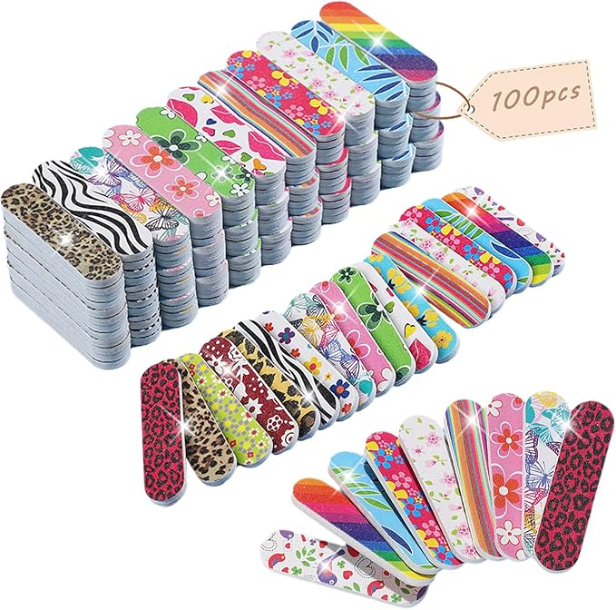 100-Pack 180 Grit Double Sided Disposable Nail Files & Emery Boards for Natural Nails - Bulk Mini/Small Grit Nail File Set for Home Salon, Manicure/Pedicure