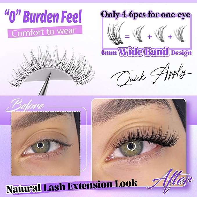 ALICE Natural Lash Clusters Lash Extensions Invisible Band Waterproof 8-16mm Cluster Eyelash Extensions Wispy Eyelash Clusters Individual Lashes Cluster Lashes