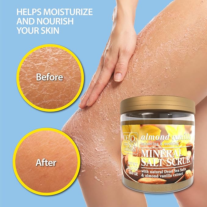 Bundle-Dead Sea Collection Salt Body Scrub -2 X Large 23.28 OZ -Body Scrub Almond Vanilla+ Body Scrub Lavender - Exfoliating Effect - Includes Organic Essential Oils and Natural Dead Sea Minerals