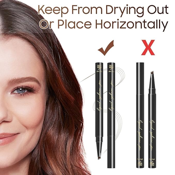 Eyebrow Pencil Eyebrow Microblading Pen - Eye Makeup Brow Pen Liquid Pencil with 4 Micro-Fork Tip, Waterproof & Long-Lasting & Smudge-Proof Brow Pencil, Voluminous Hair Stays on All Day (Dark brown)