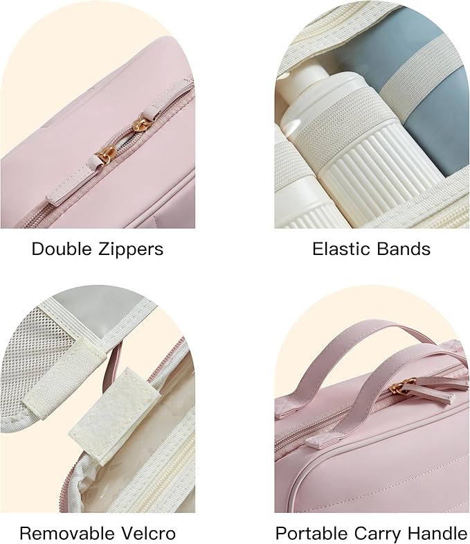 Toiletry Bag, Travel Bag for Women & Men, Portable Cosmetic Bag with Hanging Hook, Durable, Waterproof for Shampoo, Makeup, Essentials, Toiletries Acessories (Beige)