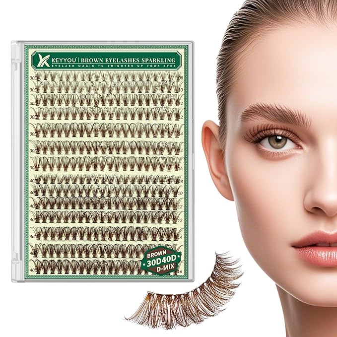 Natural Lash Extensions - Wispy Eyelash Clusters 280pcs D Curl, Beginner Friendly, Dark Brown