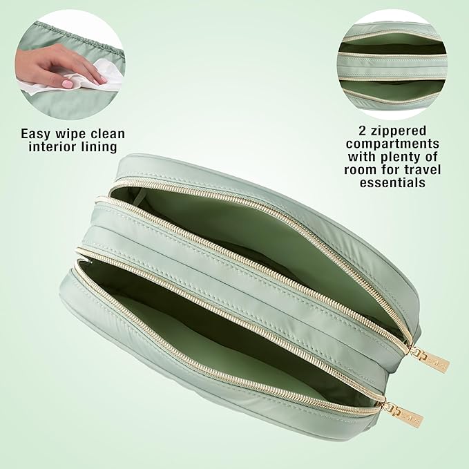 Conair Double Zip Toiletry Travel Bag-Makeup Organizer, Sage Green, 1 Count (Pack of 1)
