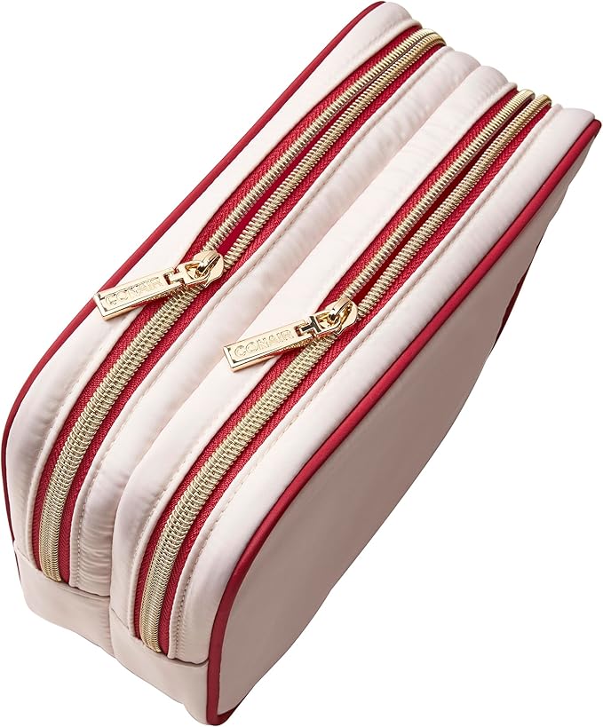 Conair Women's Double Zip Toiletry Travel Bag-Makeup Organizer-Gifts for her, Pink, 1 Count (Pack of 1)