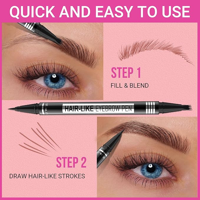 iMethod Eyebrow Pen - Eyebrow Pencil Magical 2-in-1 Eye Brow Pencils for Women with 4-Fork-Tip & Precise Brush-Tip Create Natural Hair-Like Brows, Last All-Day, Microblading Eyebrow Pen, Brown