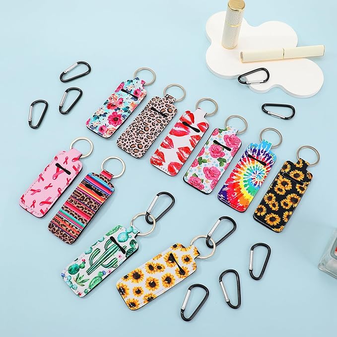 10Pcs Chapstick Holder Key Chain Lip Balm Holder Keychain Portable Lip Gloss Keychain Pocket Keychain Stocking Stuffers Gift for Women