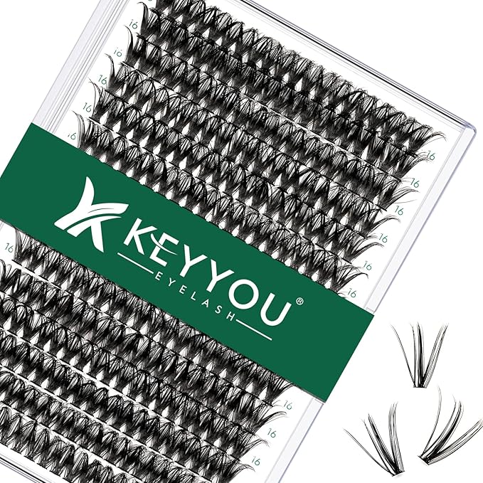 Lash Clusters 300pcs Individual Lashes 50D 0.07D Curl 16mm DIY Eyelash Extension KEYYOU Large Tray Volume Soft&Natural Cluster Lashes(50D-0.07D,16)